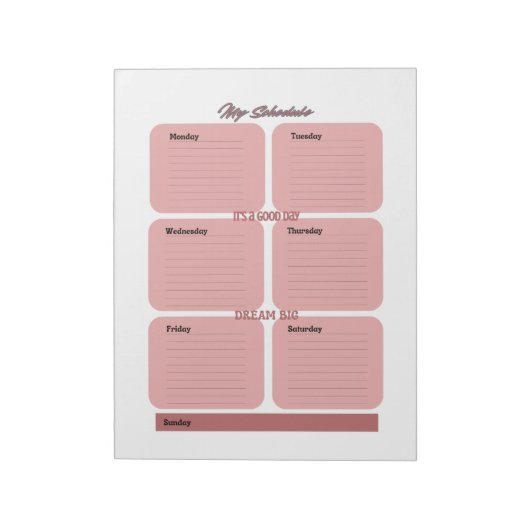 Roze Blush Planner Schema Wekelijks Notitieblok (Linkerzijde)