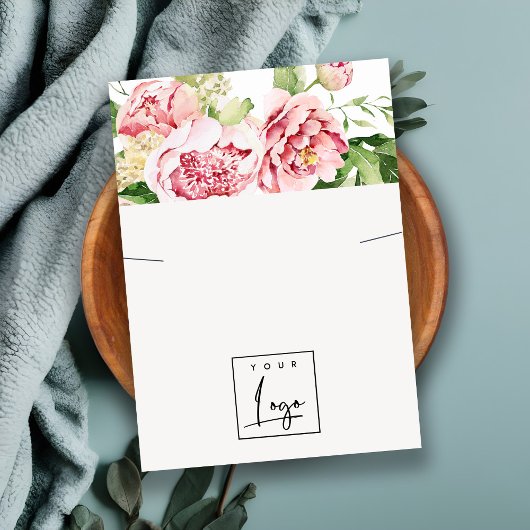 Roze Blush Pony Floral Logo Ketting Display Visitekaartje