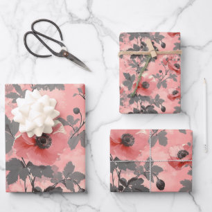 Roze, blush poppy bloem patroon inpakpapier vel