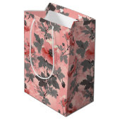 Roze, blush poppy bloem patroon medium cadeauzakje (Achterkant Gekanteld)