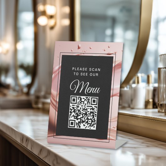 Roze Blush QR-code digitaal menu Reclamebord Met Voetstuk