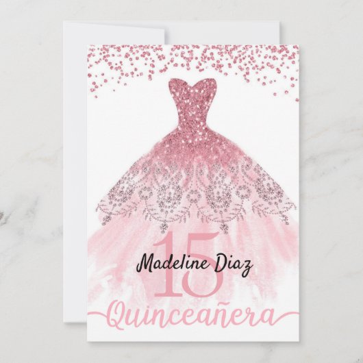 Roze Blush Quinceanera Birthday Uitnodiging (Voorkant)
