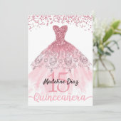 Roze Blush Quinceanera Birthday Uitnodiging (Staand voorkant)