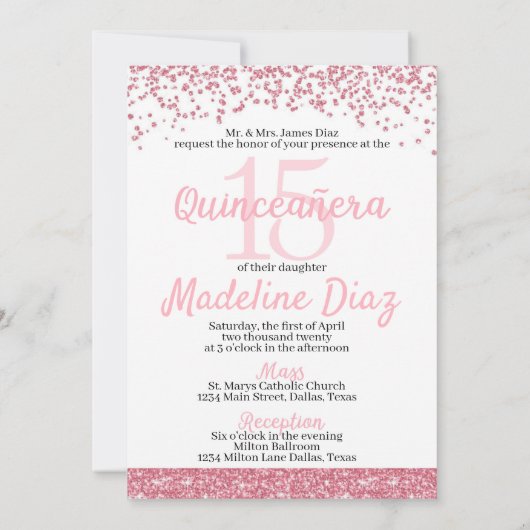 Roze Blush Quinceanera Birthday Uitnodiging (Achterkant)
