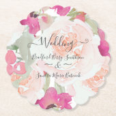 Roze Blush Raspberry Waterverf Bloemen Huwelijk Kartonnen Onderzetters (Voorkant)