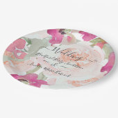 Roze Blush Raspberry Waterverf Bloemen Huwelijk Papieren Bordje (Gekanteld)