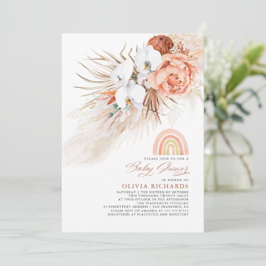 Roze Blush Regenboog Pampas Grass Baby shower Meis Kaart (Staand voorkant)