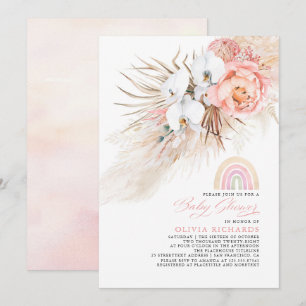 Roze Blush Regenboog Pampas Grass Baby shower Meis Kaart