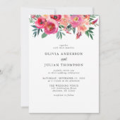 Roze Blush & Rode Bloemen Waterverf bruiloft Kaart (Voorkant)