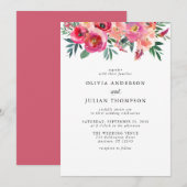 Roze Blush & Rode Bloemen Waterverf bruiloft Kaart (Voorkant / Achterkant)