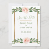 Roze Blush Romantic Floral Elegant Script Gold Save The Date (Voorkant)