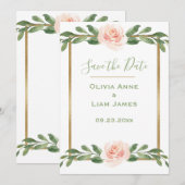 Roze Blush Romantic Floral Elegant Script Gold Save The Date (Voorkant / Achterkant)
