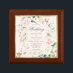 Roze Blush Romantic Floral Wedding Invitation Cadeaudoosje<br><div class="desc">Luxueus goud heeft een roze blauwe achtergrond met perzikblozen en ivoorbloemen. Zo'n perfecte manier om je mooie trouwuitnodiging te bewaren. "Wedding" staat in een prachtig script. Ik heb genoten van het creëren van dit ontwerp voor u. Zazzle garandeert 100% klantenservice en tevredenheid.</div>