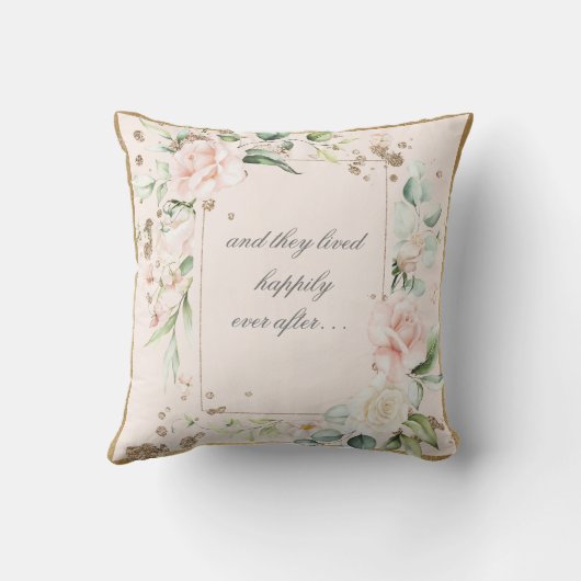 Roze Blush Romantic Floral Wedding Invitation Kussen (Achterkant)