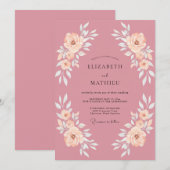 Roze Blush Romantische Bloemige Bruiloft Kaart (Voorkant / Achterkant)