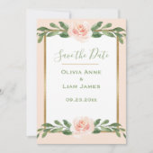 Roze Blush Romantische Bloemige Elegante Groene Sc Save The Date (Voorkant)