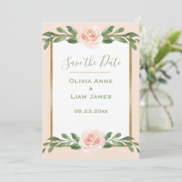 Roze Blush Romantische Bloemige Elegante Groene Sc Save The Date