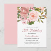 Roze Blush Roos Gold 18th Birthday Party Invite Kaart (Voorkant / Achterkant)