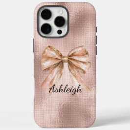Roze Blush Roos Gold Bow iPhone 16 Pro Max Hoesje