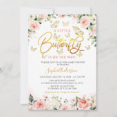 Roze Blush Roos Gold Floral Butterfly Baby shower Kaart (Voorkant)