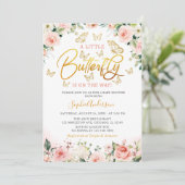 Roze Blush Roos Gold Floral Butterfly Baby shower Kaart (Staand voorkant)