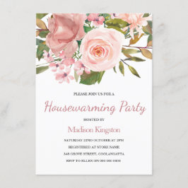 Roze Blush Roos Gold Housewarming Party Invite Kaart
