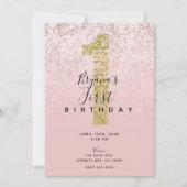 Roze Blush Roos Goud 1 Glitter Marmeren Glam 1e Kaart (Voorkant)