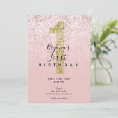 Roze Blush Roos Goud 1 Glitter Marmeren Glam 1e Kaart (Staand voorkant)