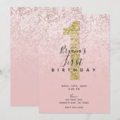 Roze Blush Roos Goud 1 Glitter Marmeren Glam 1e Kaart (Voorkant / Achterkant)