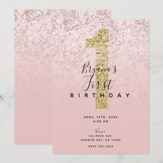 Roze Blush Roos Goud 1 Glitter Marmeren Glam 1e Kaart (Voorkant / Achterkant)