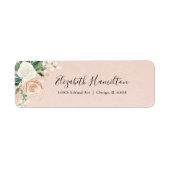 Roze Blush & Roos Gouden Bloemen Waterverf Elegant Etiket (Voorkant)