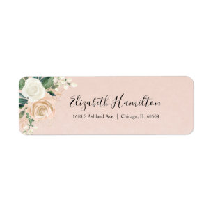 Roze Blush & Roos Gouden Bloemen Waterverf Elegant Etiket