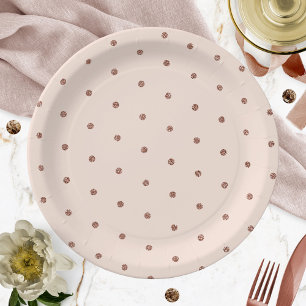 Roze Blush Roos Gouden Glitter Polka Dot Pattern Papieren Bordje