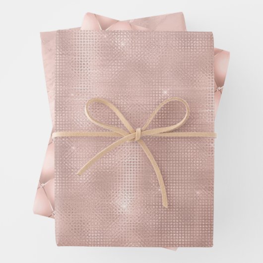 Roze Blush Roos Gouden Sparkle Glam Verjaardag Inpakpapier Vel (In situ)