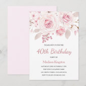 Roze Blush Roos Legante vrouwen 40e verjaardag Kaart (Voorkant / Achterkant)