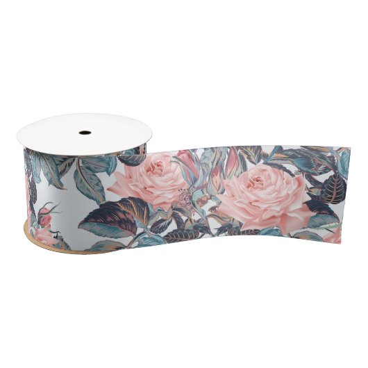 Roze Blush Roos Ontwerp Satijnen Lint (Spoel)