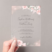 Roze Blush Roos Silver Butterfly Wedding Acryl Uitnodigingen (Insitu (Draagbaar))