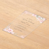 Roze Blush Roos Silver Butterfly Wedding Acryl Uitnodigingen (Laagn)