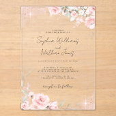 Roze Blush Roos Silver Butterfly Wedding Acryl Uitnodigingen (Voorkant)