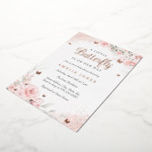 Roze Blush Roos Vlinder Baby shower Folie Uitnodiging (Gedraaid)