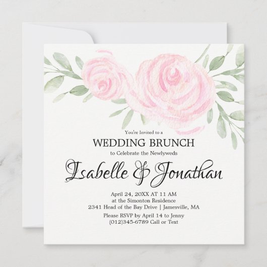 Roze blush Roos Wedding Brunch-uitnodigingen Kaart (Voorkant)