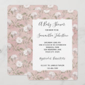 Roze Blush Roos Witte Bloemen Baby shower Kaart (Voorkant / Achterkant)