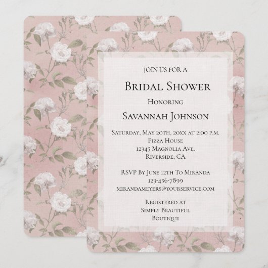 Roze Blush Roos Witte Bloemen Vrijgezellenfeest Kaart (Voorkant / Achterkant)