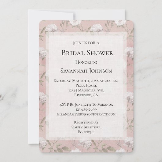 Roze Blush Roos Witte Bloemen Vrijgezellenfeest Kaart (Voorkant)