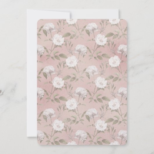 Roze Blush Roos Witte Bloemige Romantische Bruilof Kaart (Achterkant)