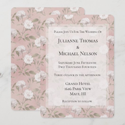 Roze Blush Roos Witte Bloemige Romantische Bruilof Kaart (Voorkant / Achterkant)