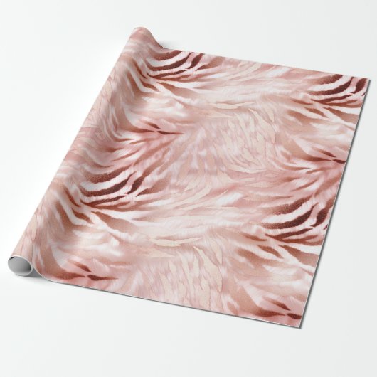 Roze Blush Roos Zebra Dier Cadeaupapier (Uitgerold)