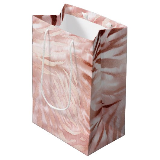 Roze Blush Roos Zebra Dier Medium Cadeauzakje (Voorkant Gekanteld)