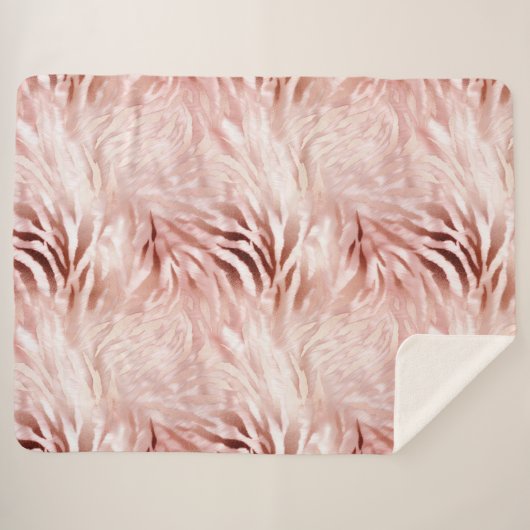 Roze Blush Roos Zebra Dier Sherpa Deken (Voorkant (horizontaal))