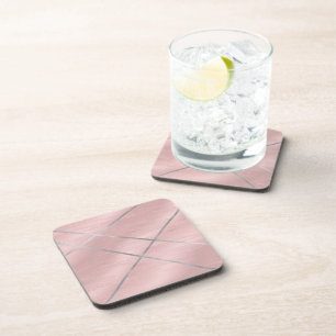 Roze Blush Roos & Zilver Moderne Glamour Bier Onderzetter